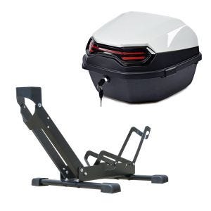 Set: Support vélo sur pied Cranit TS1 porte-vélo 26 à 29" pneus noir + top case BT11 45 L arrière blanc