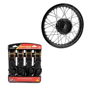 Set: Felge 1,85x16 breit passend für Simson S51 S50 S70 Schwalbe KR51 AF21 schwarz + Spanngurt Set mit Ratsche und Haken inkl 4x Zurrschlaufe in schwarz