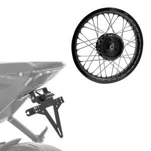 Set: Felge 1,85x16 breit passend für Simson S51 S50 S70 Schwalbe KR51 AF21 schwarz + Kennzeichenhalter KH4 Nummernschildhalter mit LED Beleuchtung