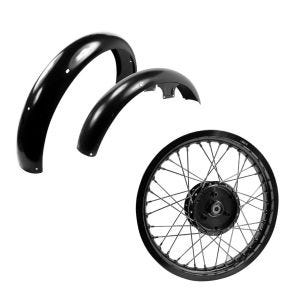 Set: Felge 1,85x16 breit passend für Simson S51 S50 S70 Schwalbe KR51 AF21 schwarz + Schutzblech vorne + hinten passend für Simson S50 / S51 / S70 WP1schwarz