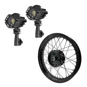 Set: Felge 2,15x16 breit passend für Simson S51 S50 S70 Schwalbe KR51 AF22 schwarz + 2x LED Nebelscheinwerfer
