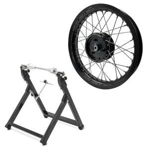 Set: Felge 2,15x16 breit passend für Simson S51 S50 S70 Schwalbe KR51 AF22 schwarz + Wuchtbock WU-2 Auswuchtgerät schwarz