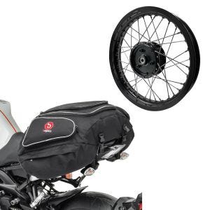 Set: Felge 2,15x16 breit passend für Simson S51 S50 S70 Schwalbe KR51 AF22 schwarz + Hecktasche X50 Gepäcktasche hinten 50Ltr in schwarz