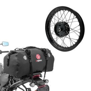 Set: Felge 2,15x16 breit passend für Simson S51 S50 S70 Schwalbe KR51 AF22 schwarz + Hecktasche Drybag XF80 Volumen 80l