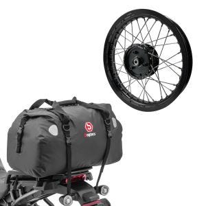 Set: Felge 2,15x16 breit passend für Simson S51 S50 S70 Schwalbe KR51 AF22 schwarz + Hecktasche Drybag XF60 Volumen 60l