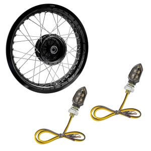 Set: Felge 2,5x16 breit passend für Simson S51 S50 S70 Schwalbe KR51 AF23 schwarz + LED Blinker KP8 mit E-Prüfzeichen 2 Stück vorne-hinten getönt