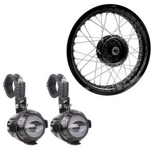 Set: Felge 2,5x16 breit passend für Simson S51 S50 S70 Schwalbe KR51 AF23 schwarz + LED Zusatzscheinwerfer MS1 ECE Paar