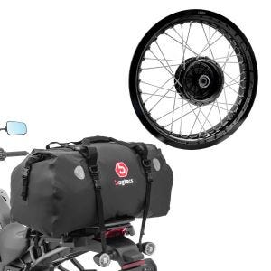 Set: Felge 2,5x16 breit passend für Simson S51 S50 S70 Schwalbe KR51 AF23 schwarz + Hecktasche Drybag XF80 Volumen 80l