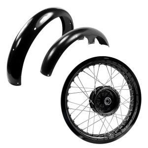 Set: Felge 2,5x16 breit passend für Simson S51 S50 S70 Schwalbe KR51 AF23 schwarz + Schutzblech vorne + hinten passend für Simson S50 / S51 / S70 WP1schwarz