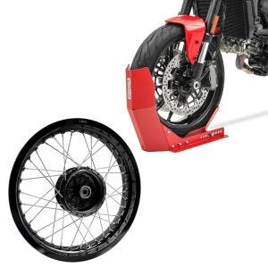 Set: Felge 2,5x16 breit passend für Simson S51 S50 S70 Schwalbe KR51 AF23 schwarz + Transportständer Easy-Fix Motorradwippe bis 21 Zoll rot
