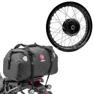 Set: Felge 2,5x16 breit passend für Simson S51 S50 S70 Schwalbe KR51 AF23 schwarz + Hecktasche Drybag XF60 Volumen 60l