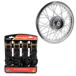 Set: Felge 2,15x16 breit passend für Simson S51 S50 S70 Schwalbe KR51 AF25 + Spanngurt Set mit Ratsche und Haken inkl 4x Zurrschlaufe in schwarz