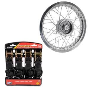 Set: Felge 2,5x16 breit passend für Simson S51 S50 S70 Schwalbe KR51 AF26 + Spanngurt Set mit Ratsche und Haken inkl 4x Zurrschlaufe in schwarz