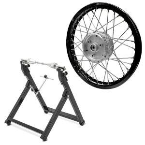 Set: Speichenrad Felge Alu 1,6x16 passend für Simson S51 S50 S70 Schwalbe KR51 AF28 schwarz + Wuchtbock WU-2 Auswuchtgerät schwarz