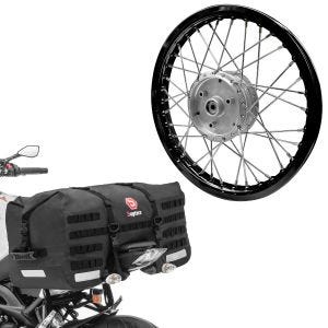 Set: Speichenrad Felge Alu 1,6x16 passend für Simson S51 S50 S70 Schwalbe KR51 AF28 schwarz + Hecktasche SX70 70Ltr in schwarz
