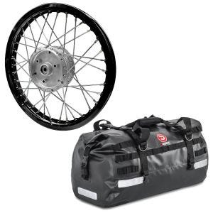 Set: Speichenrad Felge Alu 1,6x16 passend für Simson S51 S50 S70 Schwalbe KR51 AF28 schwarz + Hecktasche Drybag XB50 Volumen 50l