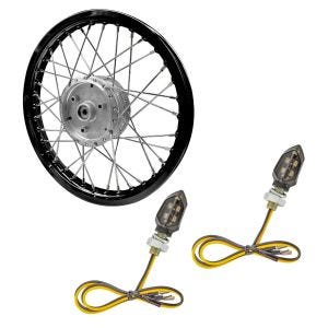 Set: Speichenrad Felge Alu 1,6x16 passend für Simson S51 S50 S70 Schwalbe KR51 AF28 schwarz + LED Blinker KP8 mit E-Prüfzeichen 2 Stück vorne-hinten getönt
