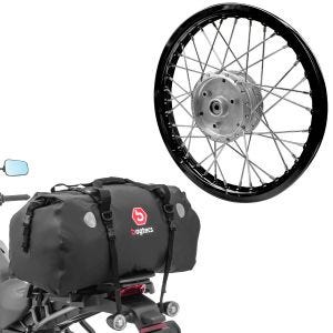Set: Speichenrad Felge Alu 1,6x16 passend für Simson S51 S50 S70 Schwalbe KR51 AF28 schwarz + Hecktasche Drybag XF80 Volumen 80l