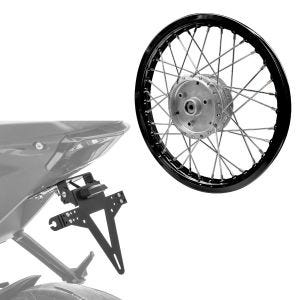 Set: Speichenrad Felge Alu 1,6x16 passend für Simson S51 S50 S70 Schwalbe KR51 AF28 schwarz + Kennzeichenhalter KH4 Nummernschildhalter mit LED Beleuchtung