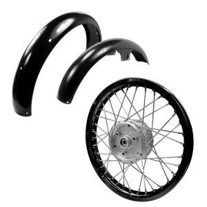 Set: Speichenrad Felge Alu 1,6x16 passend für Simson S51 S50 S70 Schwalbe KR51 AF28 schwarz + Schutzblech vorne + hinten passend für Simson S50 / S51 / S70 WP1schwarz