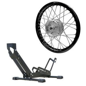 Set: Speichenrad Felge Alu 1,6x16 passend für Simson S51 S50 S70 Schwalbe KR51 AF28 schwarz + Fahrradständer freistehend TS1 Fahrradhalter 26 bis 29" Reifen schwarz