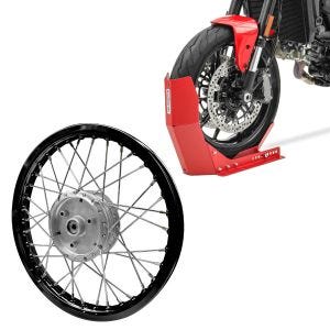 Set: Speichenrad Felge Alu 1,6x16 passend für Simson S51 S50 S70 Schwalbe KR51 AF28 schwarz + Transportständer Easy-Fix Motorradwippe bis 21 Zoll rot