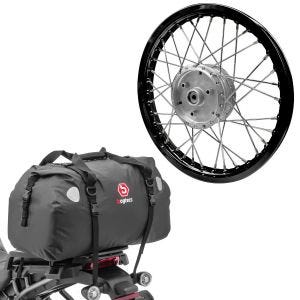 Set: Speichenrad Felge Alu 1,6x16 passend für Simson S51 S50 S70 Schwalbe KR51 AF28 schwarz + Hecktasche Drybag XF60 Volumen 60l