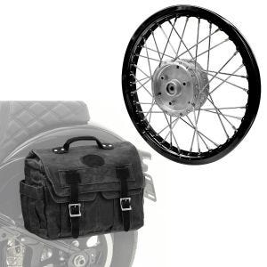 Set: Speichenrad Felge Alu 1,6x16 passend für Simson S51 S50 S70 Schwalbe KR51 AF28 schwarz + Satteltasche Canvas mit Innentasche CV1 Seitentasche schwarz