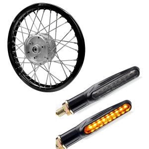 Set: Speichenrad Felge Alu 1,6x16 passend für Simson S51 S50 S70 Schwalbe KR51 AF28 schwarz + Lauflicht Blinker KP6 LED Blinker mit E-Prüfzeichen 2 Stück