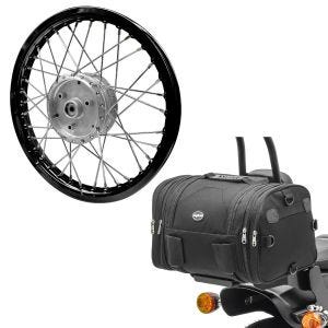 Set: Speichenrad Felge Alu 1,6x16 passend für Simson S51 S50 S70 Schwalbe KR51 AF28 schwarz + Hecktasche RB1 Gepäckrolle 24-30Ltr schwarz