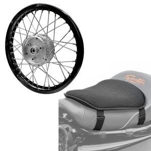 Set: Speichenrad Felge Alu 1,6x16 passend für Simson S51 S50 S70 Schwalbe KR51 AF28 schwarz + Gel Sitzkissen M Komfortkissen schwarz