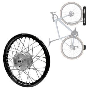 Set: Speichenrad Felge Alu 1,6x16 passend für Simson S51 S50 S70 Schwalbe KR51 AF28 schwarz + Fahrrad Wandhalterung schwenkbar ME84 schwarz