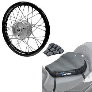 Set: Speichenrad Felge Alu 1,6x16 passend für Simson S51 S50 S70 Schwalbe KR51 AF28 schwarz + Luftkissen Air Deluxe M Komfort Sitzkissen in schwarz
