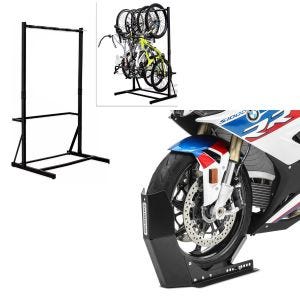 Set: support de vélo sur pied pour 5 vélos acier RI98 + béquille de transport Easy-Fix bascule moto jusqu'à 21 pouces noir