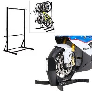 Set: béquille vélo sur pied pour 5 vélos acier RI98 + bascule moto Easy-Plus noir