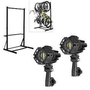 Set: Support à vélo sur pied pour 5 vélos acier RI98 + 2x antibrouillards LED