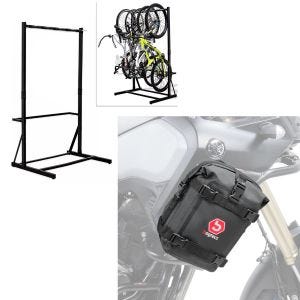 Set: support à vélo sur pied pour 5 vélos acier RI98 + sacoche pour crashbar K3 6L
