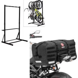 Set: Support à vélo sur pied pour 5 vélos acier RI98 + sacoche arrière SX70 70Ltr en noir