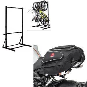 Set: support de vélo sur pied pour 5 vélos acier RI98 + sacoche arrière X50 sacoche arrière 50 litres en noir