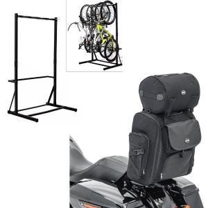 Set: support à vélo sur pied pour 5 vélos acier RI98 + sacoche sissy bar SXL