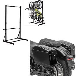 Set: support à vélo sur pied pour 5 vélos acier RI98 + valises latérales chopper (la paire) Nevada 20 L chacune noir