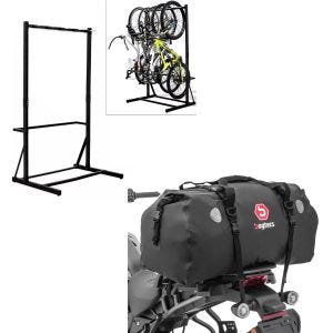 Set: support à vélo sur pied pour 5 vélos acier RI98 + sacoche de selle Drybag XF80 volume 80l