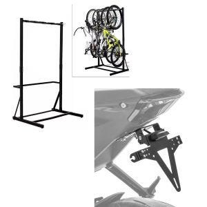 Set: support de vélo sur pied pour 5 vélos en acier RI98 + support de plaque d'immatriculation KH4 support de plaque d'immatriculation avec éclairage LED