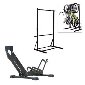 Set: support pour vélo sur pied pour 5 vélos acier RI98 + support pour vélo sur pied TS1 porte-vélo 26 à 29" pneus noir