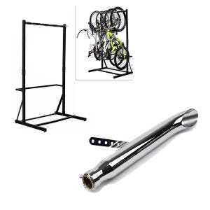 Set: Support à vélo autoportant pour 5 vélos acier RI98 + Silencieux arrière Craftride Caferacer Turn Out chrome