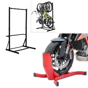 Set: béquille vélo sur pied pour 5 vélos acier RI98 + bascule moto Easy-Plus rouge