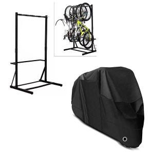 Set : support à vélo sur pied pour 5 vélos en acier RI98 + bâche XL en noir