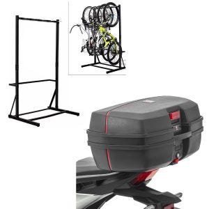 Set: Support à vélo sur pied pour 5 vélos acier RI98 + top case TB8 45 L
