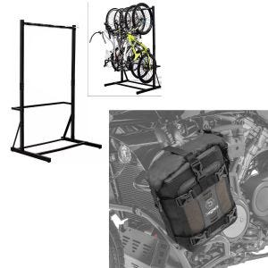 Set: support de vélo sur pied pour 5 vélos acier RI98 + sacoche pour crash bar S3 adapté pour crash bar 6L