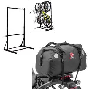 Set: support à vélo sur pied pour 5 vélos acier RI98 + sacoche de selle Drybag XF60 volume 60l